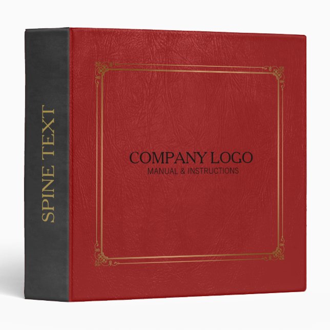 Classeur Cuir rouge et noir avec accentuation de cadre or (Devant/Côté)