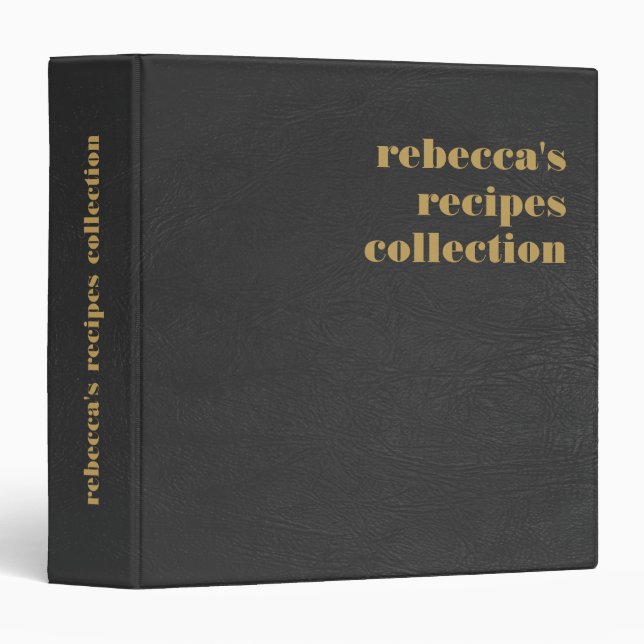 Classeur Cuir synthétique noir Typographie or marron (Devant/Côté)