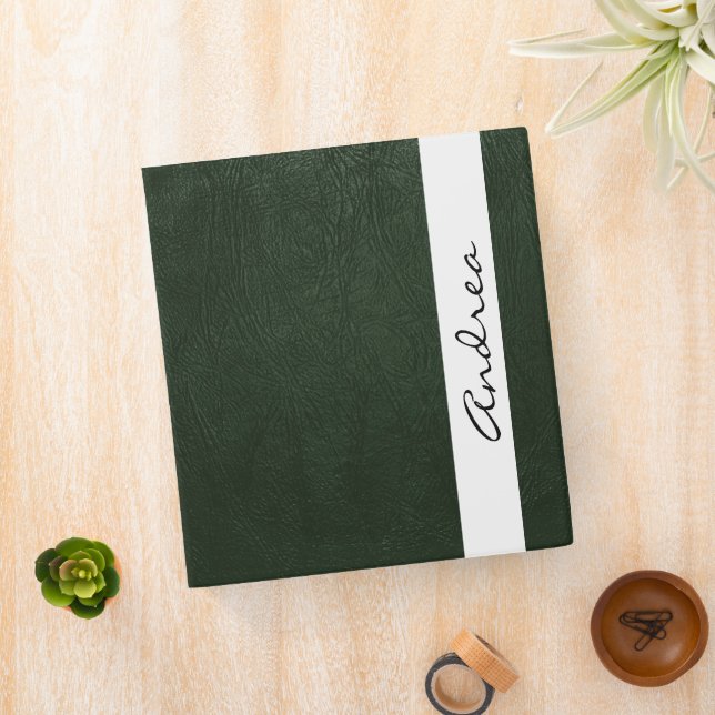 Classeur Cuir Vert, Texture Cuir, Votre Nom (In Situ)