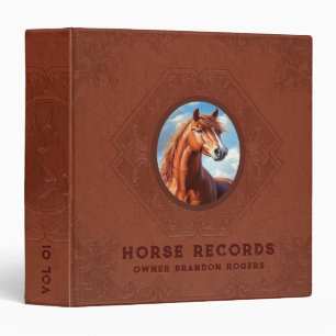 Classeur Cuir vintage brun-rouge photo de cheval personnali