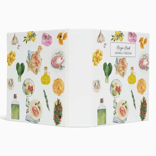 Classeur Cuisine aquarelle Nom personnalisé Livre de recett (Arrière-plan)