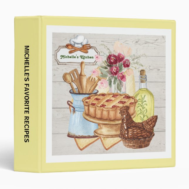 Classeur Cuisine Cuisine Personnaliser Rustic Recette (Devant/Côté)