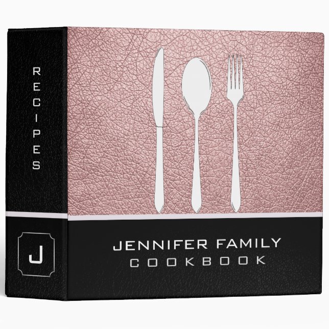 Classeur Cuisine de famille en cuir rose bébé (Devant/Côté)