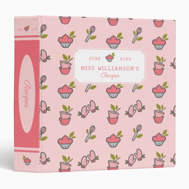 Classeur Cuisine rose et biscuiterie jolie Motif Recette (Devant/Côté)