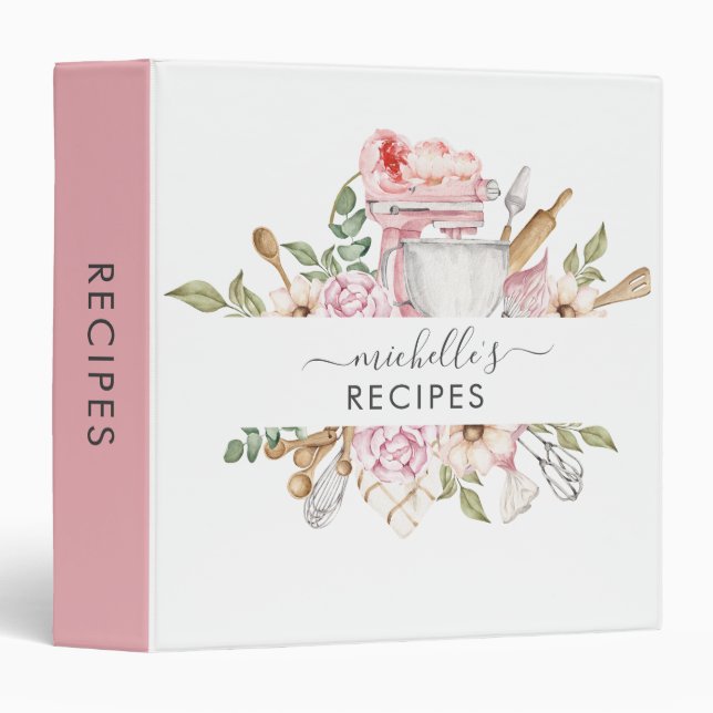 Classeur Cuisson à Cuisine personnalisée Rose Floral 3 Cerc (Devant/Côté)