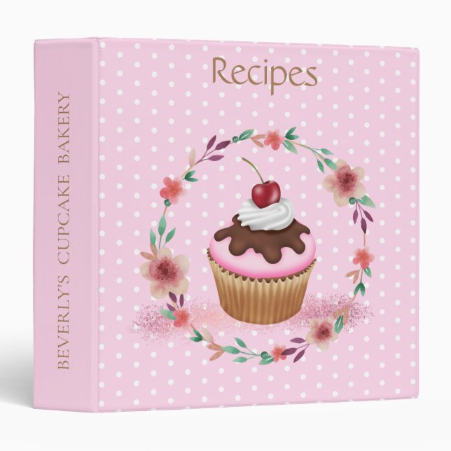 Classeur Cupcake Boulangerie Détenteur de recettes 3 Classe (Devant/Côté)