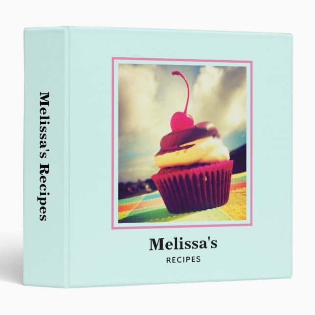 Classeur Cupcake coloré avec cerise sur le Top Recette (Devant/Côté)