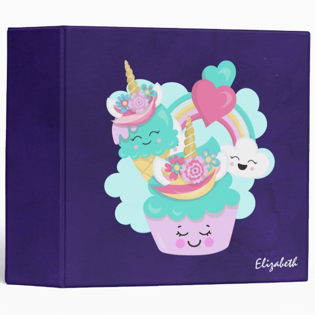 Classeur Cupcake mignonne et crème glacée joyeuse (Devant/Côté)