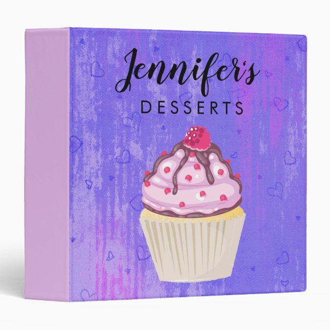 Classeur Cupcake sucré avec framboise sur le dessus (Devant/Côté)