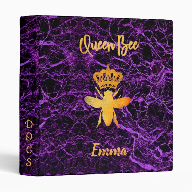 Classeur Custom Elegant QUEEN BEE Gold Purple Aesthétique e (Devant/Côté)