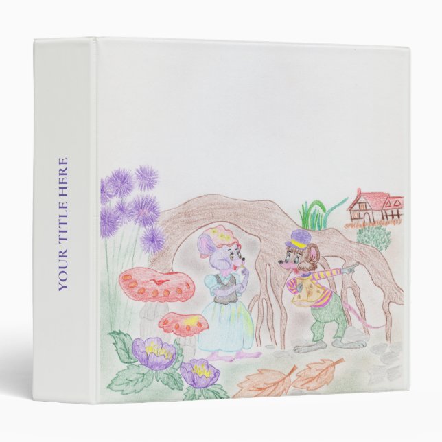 Classeur Custom Kids Artwork, deux mignonnes souris, fleurs (Devant/Côté)