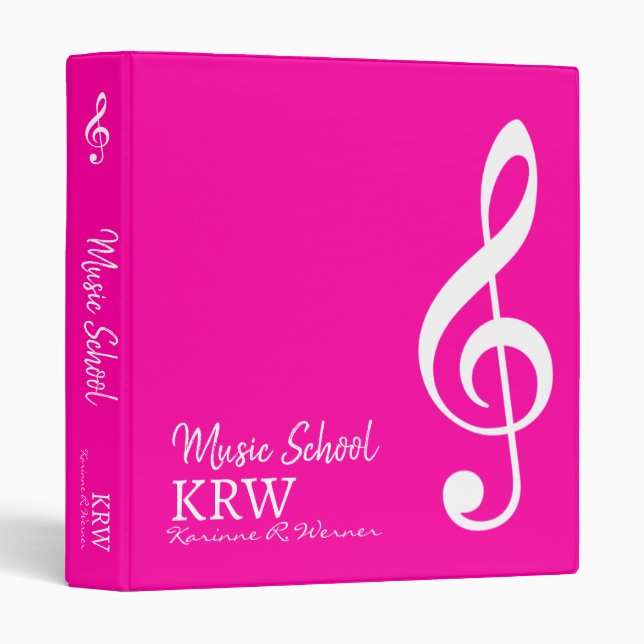Classeur Custom Treble Clef Musical Note Shocking Rose (Devant/Côté)