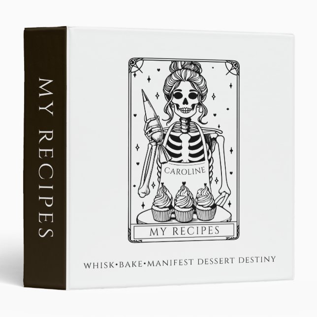 Classeur Custom Witchy Tarot Skeleton Funny Recipe Binder (Devant/Côté)