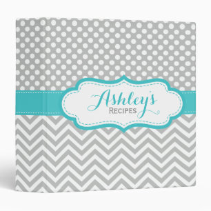 Classeur Cute Aqua Pois bleu et gris Recette Motif