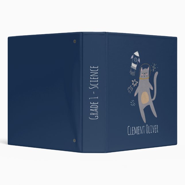 Classeur Cute Astronaut gris Chat Nom personnalisé (Arrière-plan)