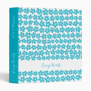 Classeur Cute Blue Minimalist Daisy Motif Floral Nom