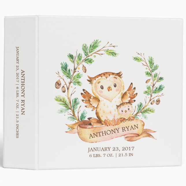 Classeur Cute Boys Chouettes Bois Bois Baby Photo Album (Devant/Côté)
