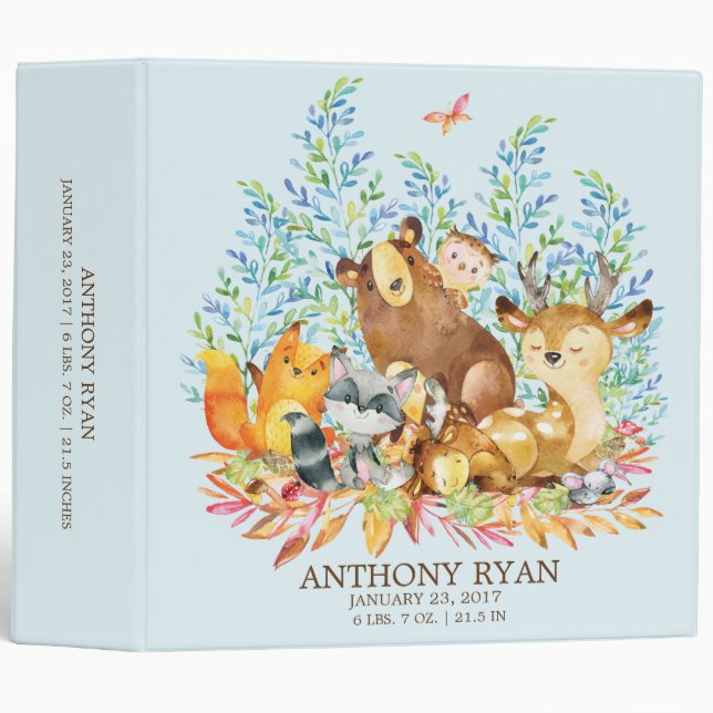 Classeur Cute Boys Woodland Animals Baby Photo Album (Devant/Côté)