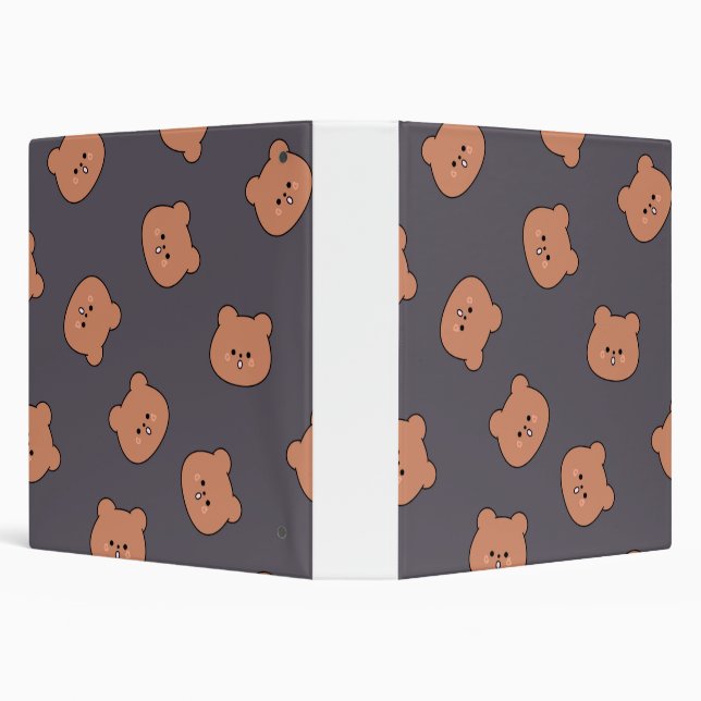 Classeur Cute Brown Teddy Bear Face Pattern Dark Blue (Arrière-plan)