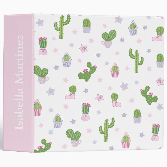 Classeur Cute Cactus personnalisé (Devant/Côté)
