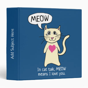 Classeur Cute Chat Meow Je T'Aime Bleu