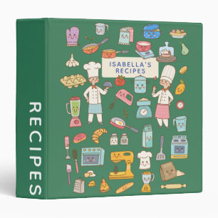 Classeur Cute Chef Cartoon Vert Recette personnalisée