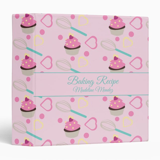 Classeur Cute Cupcake Pink Bakery Baker Recette (Devant/Côté)