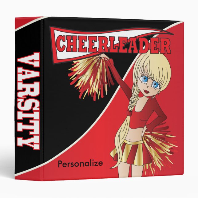 Classeur Cute Diva fille Pom-pom girl en rouge (Devant/Côté)