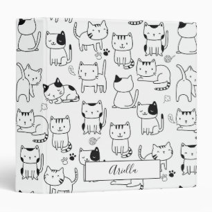 Classeur Cute Doodle Chats Motif Nom personnalisé