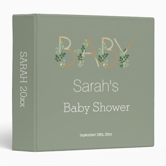 Classeur Cute Elegant Sage Greenery Floral Baby Shower (Devant/Côté)