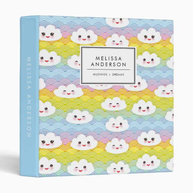 Classeur Cute et coloré Kawaii Clouds Motif (Devant/Côté)