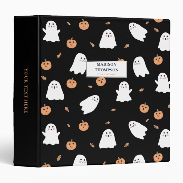 Classeur Cute Fantôme et Citrouille Motif d'Halloween noir (Devant/Côté)