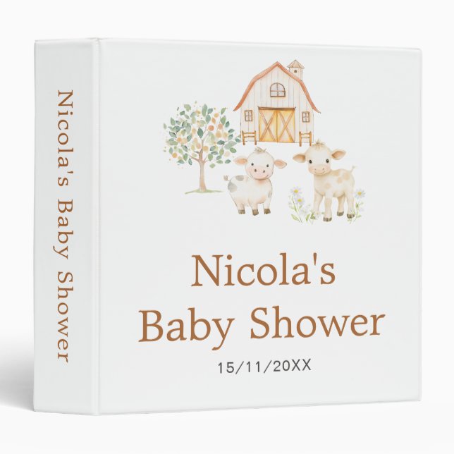 Classeur Cute Farm Barn Cows Baby Shower Photo Album (Devant/Côté)