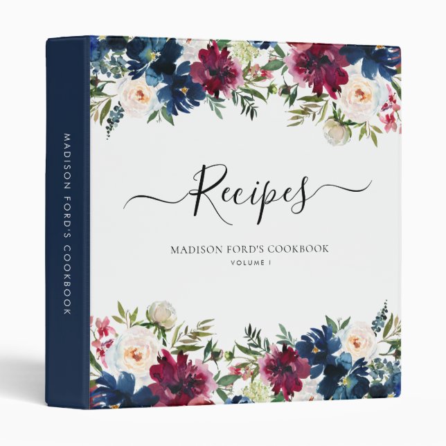 Classeur Cute Floral Navy Bleu Bourgogne Rouge Cuisine Rece (Devant/Côté)
