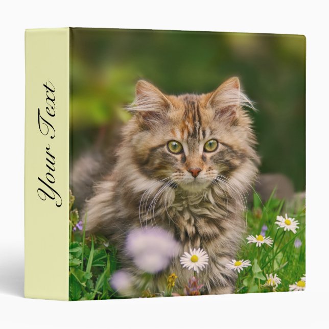 Classeur Cute Fluffy Maine Coon Kitten Chat en Fleurs Photo (Devant/Côté)