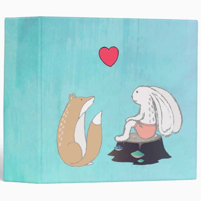 Classeur Cute Forest Créatures Fox et Rabbit avec coeur (Devant/Côté)