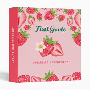 Classeur Cute fraise Nom personnalisé Pink Kids Grade Schoo