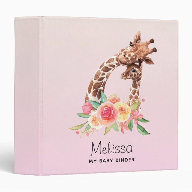 Classeur Cute Giraffe Aquarelle Maman & Bébé (Devant/Côté)