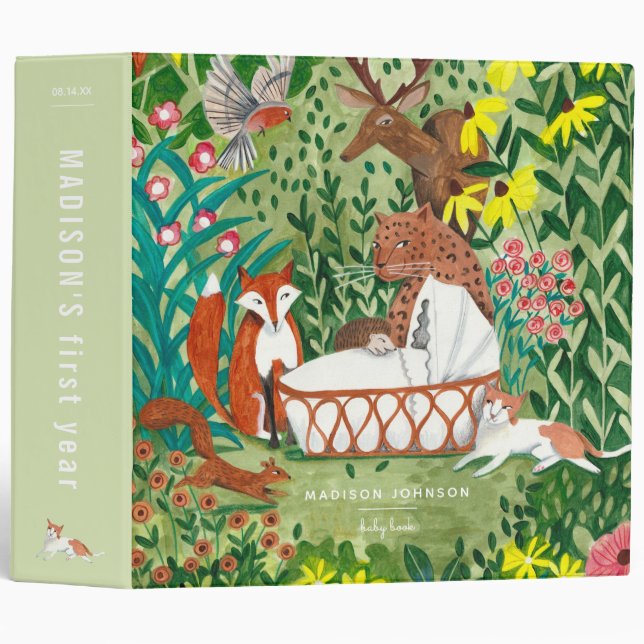 Classeur Cute Green Jungle Animaux 2 pouces Baby book (Devant/Côté)