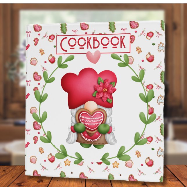 Classeur Cute Holiday Lady Gnome With Heart Recipe Cookbook (Créateur téléchargé)