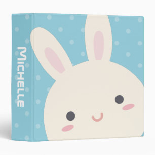 Classeur Cute Kawaii Bunny Blanc Pastel Blue Polka Dot Enfa