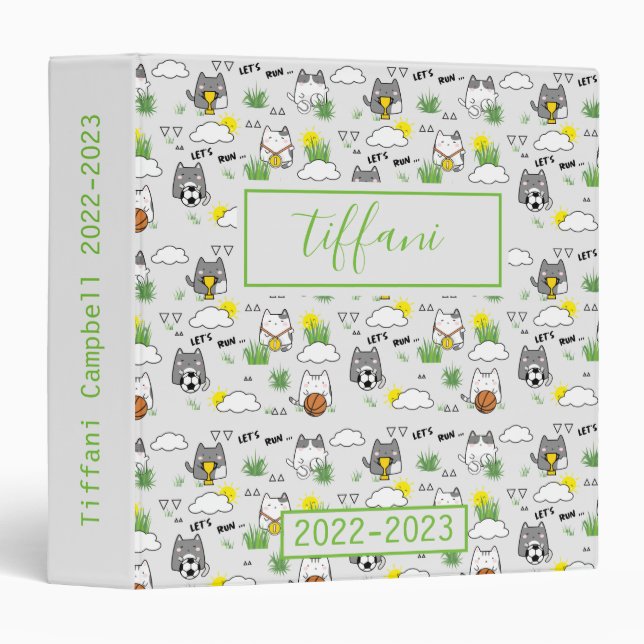 Classeur Cute Kawaii Chats Sportifs (Devant/Côté)