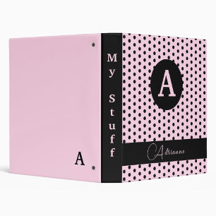 Classeur Cute Monogrammed Pois rose et noir