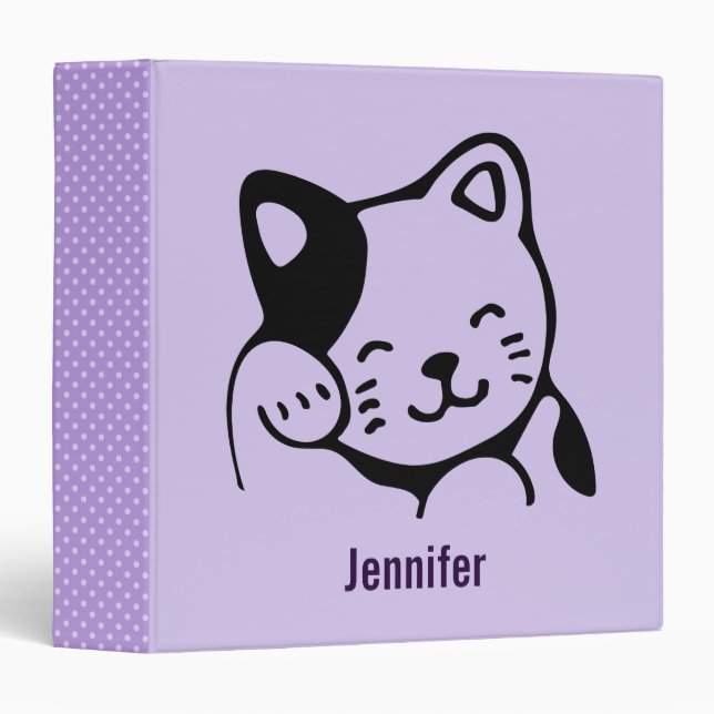 Classeur Cute noir et blanc Kitty Chat Waving Bonjour (Devant/Côté)
