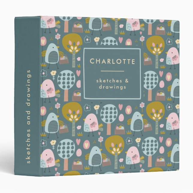 Classeur Cute OEufs de Pâques Poulets Nom personnalisé (Devant/Côté)