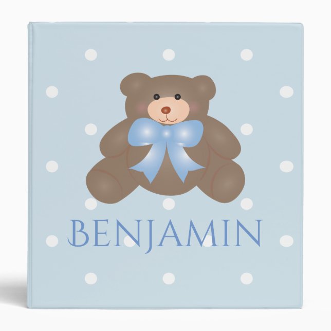 Classeur Cute Pastel Blue Ribbon Doux Teddy Bear Baby Boy (Devant)