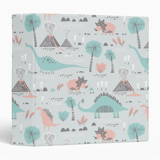 Classeur Cute Pastel Dinosaur Motif (Devant/Côté)