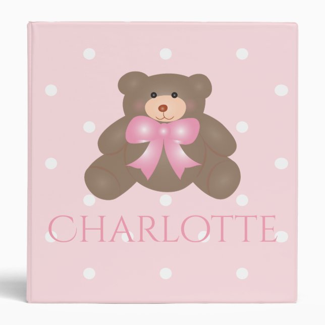 Classeur Cute Pastel Pink Ribbon Sweet Teddy Ours Bébé Fill (Devant)