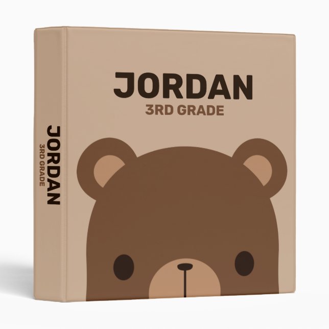 Classeur Cute Petit Ours Brown avec Nom Personnalisé 3 Ri (Devant/Côté)