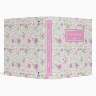 Classeur Cute Pink Tea Cups Nom personnalisé